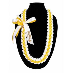 Graduation Lei – Class of 2026 Ribbon Lei White and Yellow